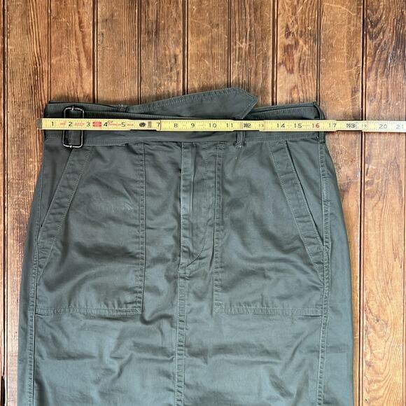Women’s Ralph Lauren Olive Green Cotton long Midi Pencil Skirt with belt size 6 - Picture 4 of 7